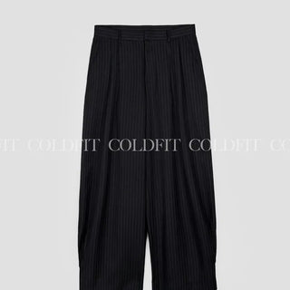 Low-rise striped pintuck trousers