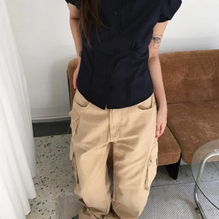 Round Pintuck Puff Blouse