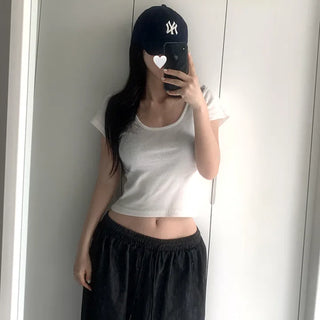 Ribbed Short Sleeve T-shirt for Eliminating Arm Fat