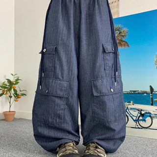 Non-fade string summer cargo wide pants