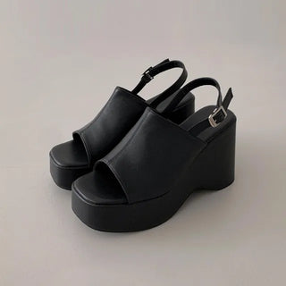 ◈10cm◈From 220◈Wedge Platform Sandals Height-increasing Block Heel Mules Strap Slingback Shoes