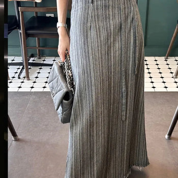 Lined Deck long denim skirt