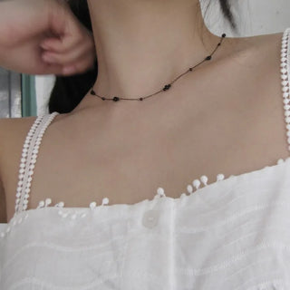 Black Bead Drawing Necklace