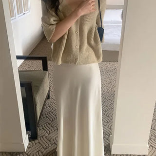 Flow Satin Long Flare Skirt