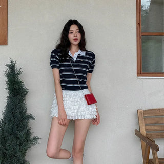 Rito Collared Striped Short Sleeve Knit