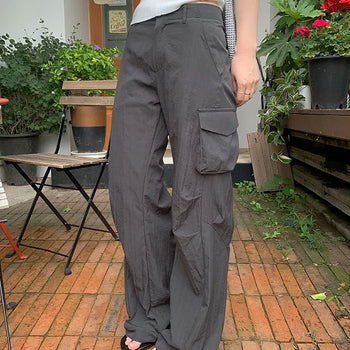 Kiku Pocket Slacks Charcoal/Cargo Slacks/Cargo Pants/Crinkle Pants/Airport Pants