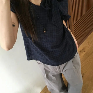 Check Tie Blouse
