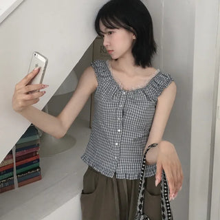 Poritta Checkered Lace Blouse