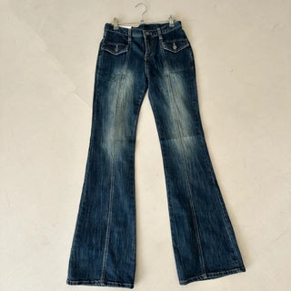 Vintage Washed Pocket Slim Bootcut Denim Pants