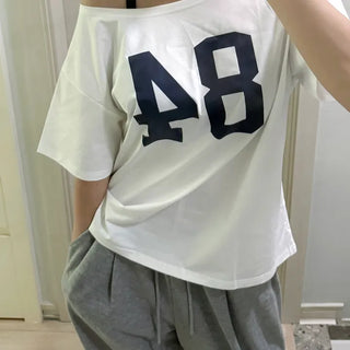 Nael One-Shoulder Lettering Loose Fit Short Sleeve T-shirt