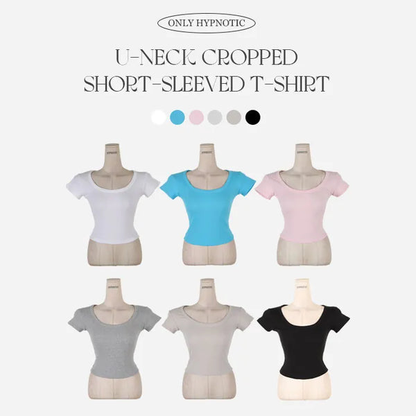 [MADE: In-house Production] Ribbed U-neck Crop Short Sleeve T-shirt