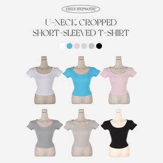 [MADE: In-house Production] Ribbed U-neck Crop Short Sleeve T-shirt