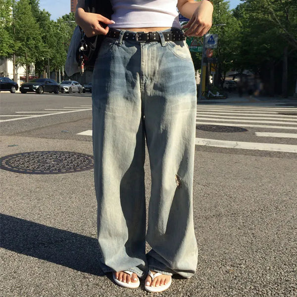 Ecap Shadow Wash Denim Wide Pants
