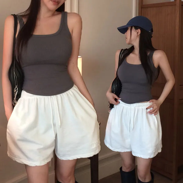 Mini-width ribbed square tank top [built-in cups]