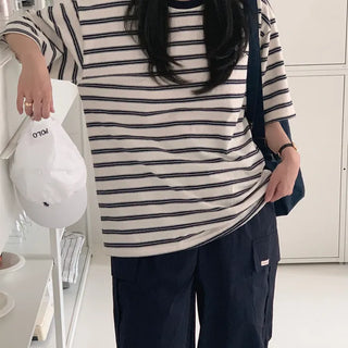 Contrast Stripe Short Sleeve T-shirt  Oversized Boxy Tee