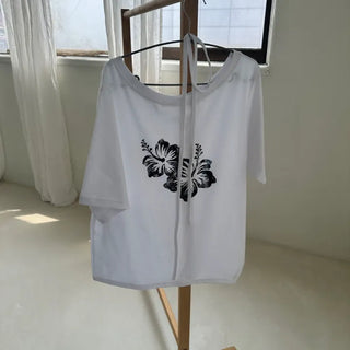 Laura Flower Strap Off-Shoulder T-shirt