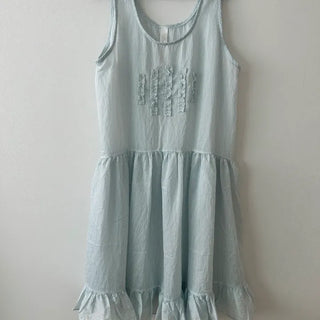 Sky Seersucker Frill Sleeveless Dress