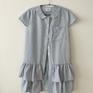 Frill Collar Striped Short Sleeve Shirt Dress
