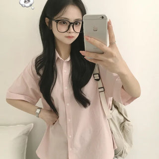Comfortable Bio-Washed Cotton Boxy Loose Oversized Short Sleeve Shirt