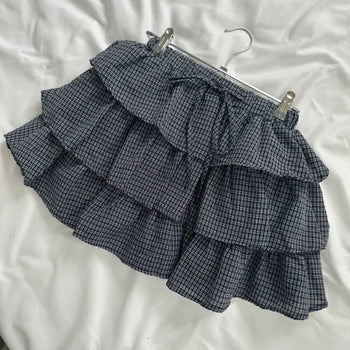 Preppy Check Elastic Tiered Mini Skirt