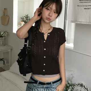 Scalloped Cap Sleeve Short Sleeve Knit