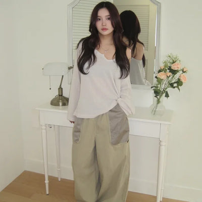 Woody Linen Summer Over Loose Long Sleeve Knit