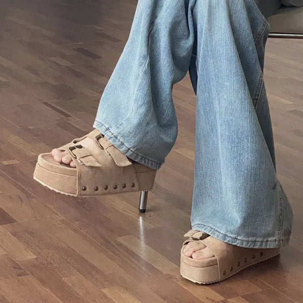 Thiasson Suede Platform Slippers [6CM]