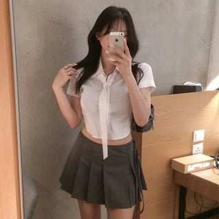Blie crop tie shirt