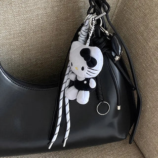 Black & White Kitty Cat Key Ring  Doll Bag Keyring Bag Charm Ribbon Heart Keychain Car Keyring Bag Charm