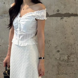 Off-shoulder frill two-way blouse