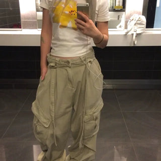 Belt Strap Pintuck Cargo Pants