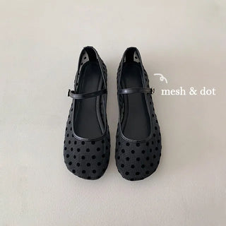 ◈Lambskin◈Mesh Flat Polka Dot Mary Jane Dot Summer Mesh Flats See-through Shoes