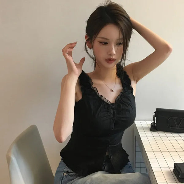 Small Button Frill Lace Blouse