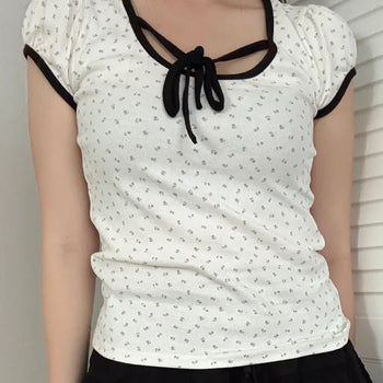 Berin Ribbon Color Block Flower Puff T-shirt