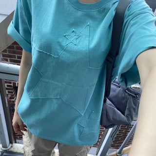 Star Patch Washing Loose Fit Short-Sleeved T-shirt