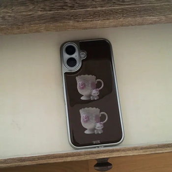 Attic Ribbon Cat Cup Silver Epoxy iPhone Case