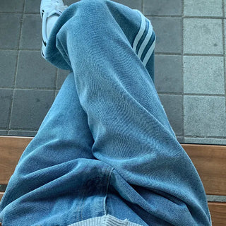 Three-Stripe String Straight Wide Denim