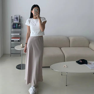 Elasticated Long Maxi Satin Skirt