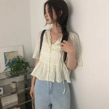 Print Cherry Print Short Sleeve Blouse