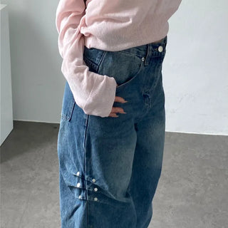 Loco Rivet Denim Semi-Wide Pants