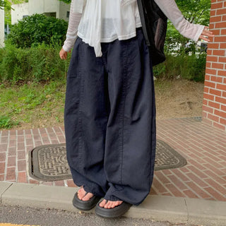 Natsumi Pintuck Curved Wide Pants Balloon Fit Cut Plus Size Long Maxi Cotton Pants Lower Body Shaping Cotton Pants for Thicker Curves