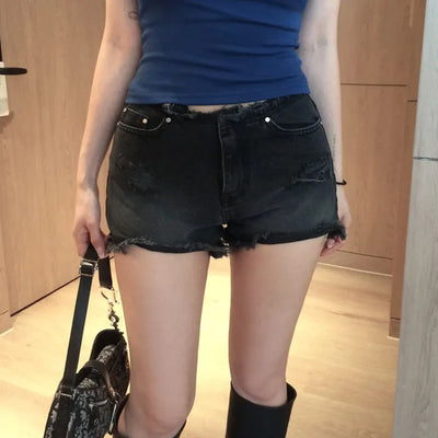 Paelen Damaged Raw Denim Shorts