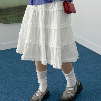 Stand 4-tiered frill midi skirt
