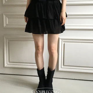 Linen Layered Elastic Skirt