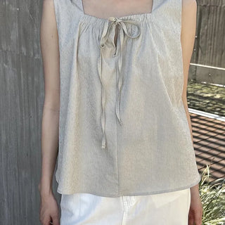 Seersucker ribbon string blouse