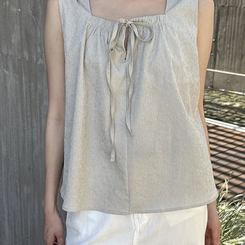 Seersucker ribbon string blouse