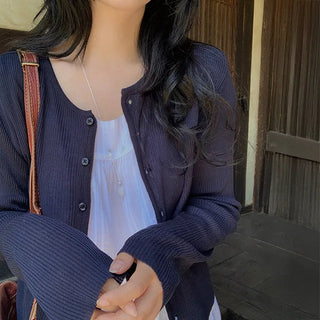 Of Cool Ribbed Crop Long Sleeve Cardigan Plain Delicate Fit Layered Slim Fit Cool Material Summer Cardigan Indoor Cardigan Long Sleeve T-shirt Must-have item Rainy Season Look