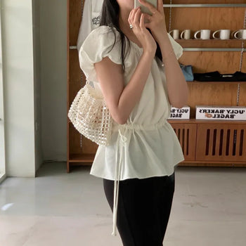 Lin's String Balloon Short Sleeve Blouse