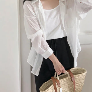 Linen Sleeveless Top + Summer See-through Shirt Set  Must-Have for Your Vacation Look