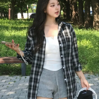 Suno Summer Linen Oversized Check Shirt